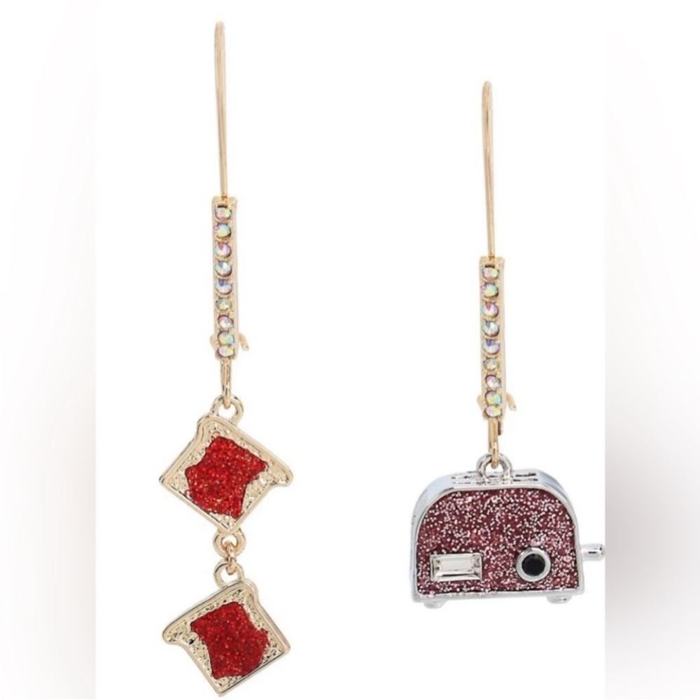 BETSEY JOHNSON Rare Mismatch Toaster & Jelly-Coated Toast Drop Earrings NEW NWT
